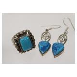 Silver Turquise Ring & Earrings