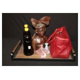 Wood & Metal handled Serving Tray, Bali Carved
