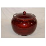 Red Bamboo Lidded Jar 12' wide