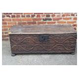 17/18th Century Carved Oak Chest w/ Grapevine