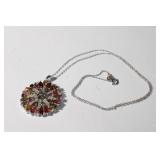 New multi-gem pendant necklace, garnet, pink,