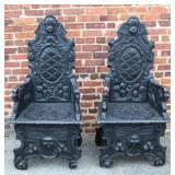2pcs High Back Carved Wooden Chairs