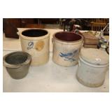 4pc Crocks; 2 - 2 gallon w/ cobalt design &