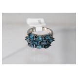 NIB London blue topaz 3-row, sterling, size 6.5,