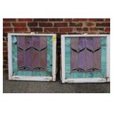 Pair of Mid-Century Stain Glass Windows