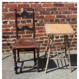 2pcs Antique Walnut Carved Chair & Bamboo Table
