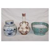 3pc lot; Royal Rudolstadt Ewer, Asian lidded