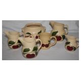 6pc Watt Pitchers & Bean Pot w/ apple and red