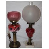 2pc Antique Electrified Kerosene Lamps;