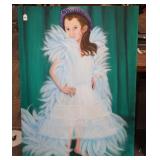 Oil on Canvas Young Girl Wearing blue feather