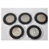 5pcs Silver Franklin Half Dollars