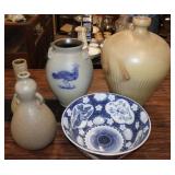 5pcs Pottery, 20.5 in Tallest, Blue & White Bowl