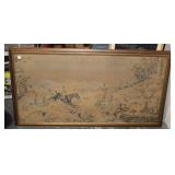 Vintage Hunting Tapestry w/ Horses, Dogs, & Deer