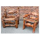 2 Large Vintage Hand Carved Animal Figural Throne/