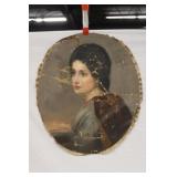 Painting on oval canvas lots of crackling 19th cen