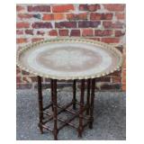 Brass Table on Rattan Stand
