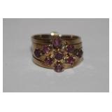 14kt yellow gold 5 band Ring with 9 rubies