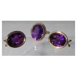 3pc. 18kt Gold Amythest Ring & Earrings