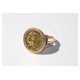 14kt Gold Ring with Mounted 1911 Indian Half Eagle