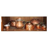 12 Vintage Copper Items; pans, cream, sugar,