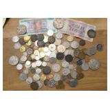 Lot of Foreign Coins & Currency, Tokens and Medals