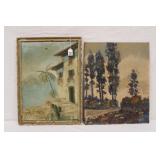 2pc Art; Signed Impressionalist Oil on Board