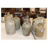 9pc Antique Pottery; jars & jugs (some w/ issues)