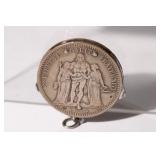 Rare Antique 1873 French 5 Franc coin, signed