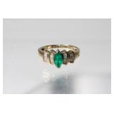 10 kt YG Green Tourmaline and Diamond Ring with