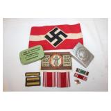 WWII German Lot; Combat Belt Buckle, Arm Band &