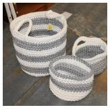 3pc Woven Rope Basket Set; grey & white