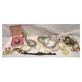 Misc Costume Jewelry: Watch, Carved Bone, Pins