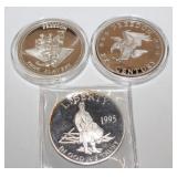 Group of 3 - 1 troy Ounce .999 fine Silver Coins;