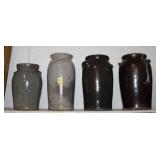 4pc Pottery churns; 3, 4, 5, 6 gallon (has chips,
