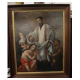 Spanish Colonial Devotional Painting of a Baptism