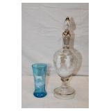 2pcs 15' Mary Gregory Clear Glass Decanter &