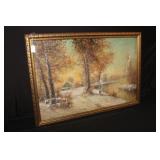 19th century Oil on Canvas Landscape with cottages