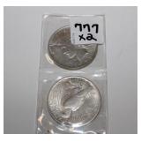 2 US Peace Dollars 1922 & 1923