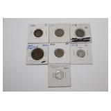 7pcs Coins, 1834 Large Cent G, 1883 No Cent 'V'
