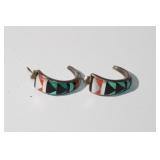 Vtg Zuni signed 'Naooua?' inlaid half-hoop post