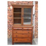 Antique 2 pc. Walnut Hutch w/ 2 over 3 Chest