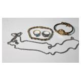 Sterling Jewelry Lot, Bracelet, Rings, Necklace