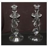 Pair of 11.5in Waterford Crystal Seahorse Candle