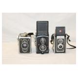 3 Vintage Cameras Rollercord, etc
