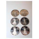 6pc Coins; Silvertone 1oz .999 fine silver