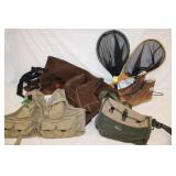 Fly Fishing Lot w/ large fishing vest, 2 nets,