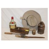 Antique Soldering Iron, cow bell, pottery,