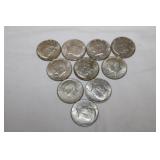 10 Silver Kennedy Half Dollars 1967-1969