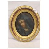 19th Century Oil on Canvas Painting in cracked