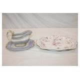 3pc Porcelain Gravy Boat & underplate 11'